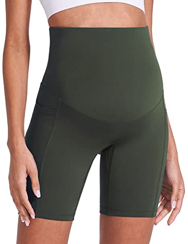 Enerful Maternity Biker Shorts with Pockets 8"/5" - color: Black + Dark Green 8", size: Small