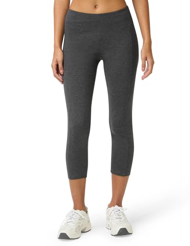 no nonsense Women's Cotton Capri Leggings with Side Pockets Workout Stretch Pants - color: Charcoal Heather, size: X-Large