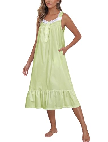 Viakeo 100% Cotton Nightgown for Women - color: Light Green, size: 3X-Large