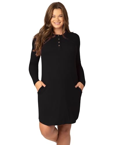 Kindred Bravely Riley Maternity & Nursing Nightgown, Ribbed Postpartum Pajamas - color: Black, size: Small