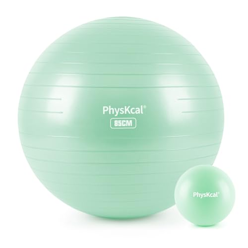PhysKcal Yoga Ball for Exercise, Pilates Set, 4 Sizes Fitness Ball for Workout, Birthing, Pregnancy, Physical Therapy- Pump Included - color: Light Turqoise, size: XL (30-33''/78-85cm)