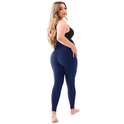 SINOPHANT Maternity Leggings with Pockets Over Belly Yoga Pants - color: Navy Blue, size: Medium
