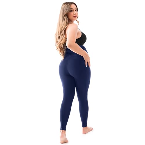 SINOPHANT Maternity Leggings with Pockets Over Belly Yoga Pants - color: Navy Blue, size: Medium