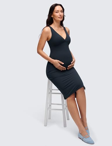 CRZ YOGA Maternity Nursing Midi Dress - color: True Navy, size: Medium