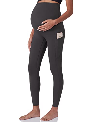 POSHDIVAH Maternity Workout Leggings Pregnancy Yoga Pants Pockets - color: Gray, size: Medium