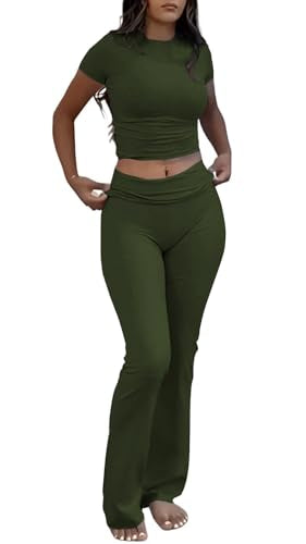 Nimsruc Two Piece Lounge Sets For Women Summer Outfits - color: Dark Green, size: Small