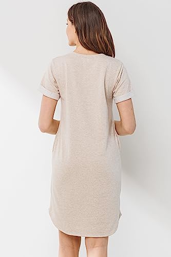 LaClef Womens Short Sleeve Maternity T-Shirt Dress with Pockets - color: Oatmeal, size: X-Large