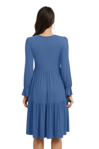 Smallshow Women's Ruffle Maternity Nursing Dress Long Sleeve - color: Grey Blue, size: Medium