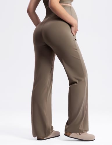 ENERBLOOM Women's Maternity Pants Over the Belly Pregnancy Work Trousers - color: Coffee, size: Large