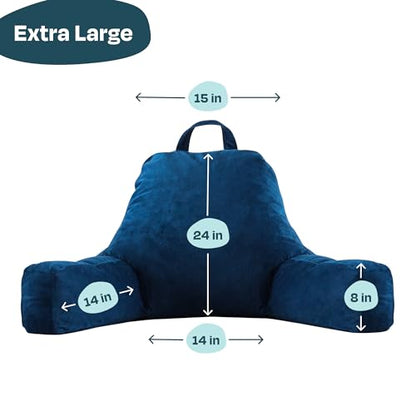 Linenspa XL Backrest Reading Pillow with Arms — Shredded Foam - color: Navy, size: X-Large without Neck Support