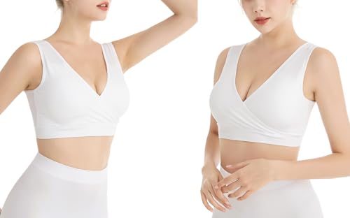 Lemef Nursing Sleep Bras Wirefree Maternity Breastfeeding Bras 3 Pack - color: 1*white (No Padding), size: Small
