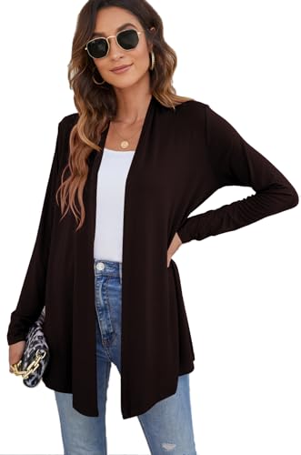 Ladlop Women's Lightweight Open Front Cardigans Long Sleeve Casual Soft Drape Fall Cardigan - color: Brown, size: Medium