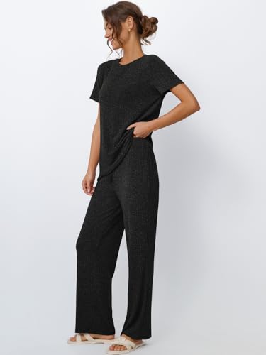 LILLUSORY Womens Lounge Sets 2 Piece Matching Travel Outfits - color: Black, size: Large