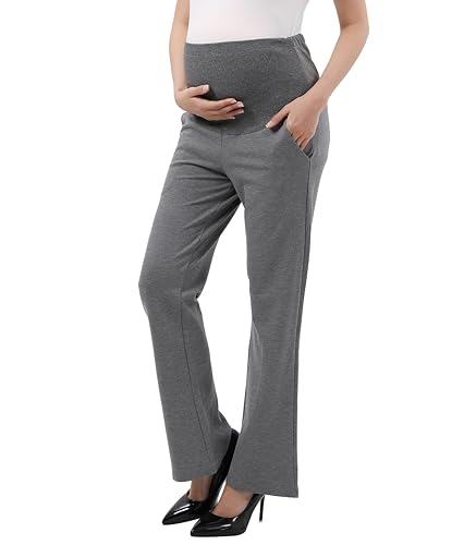 Alina Mae Maternity Work Pants Over The Belly Bootcut Dress Pants for Women - color: Trouser Style - Gray, size: 16-18