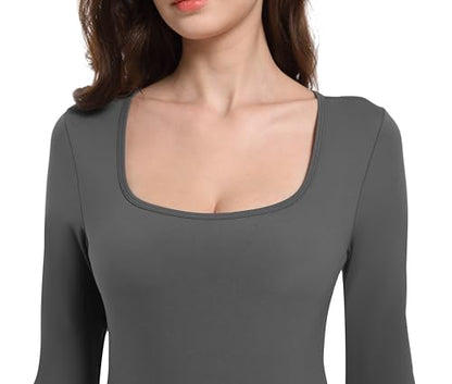 V VOCNI Maternity Jumpsuit Long Sleeve Women's Square Neck Bodysuit - color: Grey, size: X-Large