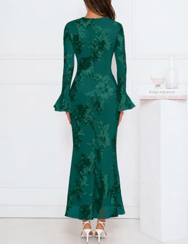 MEROKEETY Women's Floral Wedding Guest Cocktail Maxi Dress - color: Green, size: Small