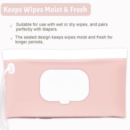 Wipe Dispenser and Wipes Container, 2 Pack Reusable Wipes Holder and Travel Wipes Case, Refillable Pouch for Baby Essentials, blush& bow Design (Blush) - color: Blush