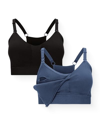 Kindred Bravely Essentials Sports Pumping & Nursing Bra, Hands Free, 2 Pack - color: Black & Slate Blue, size: Small