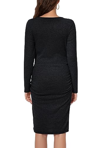 Smallshow Women's Knit Maternity Dress Long Sleeve Pregnancy Clothes - color: Black, size: Large