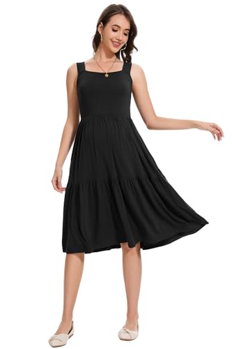 Smallshow Women's Sleeveless Ruffle Maternity Tank Dress - color: Black, size: Medium