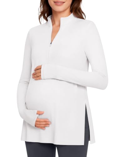G4Free Lightbreeze Maternity Shirts Long Sleeve Half Zip Mock Neck Yoga - color: White, size: Large