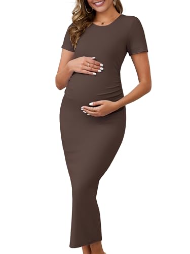 Maternity Dress Baby Shower Wedding Guest Bodycon - color: Brown, size: Medium