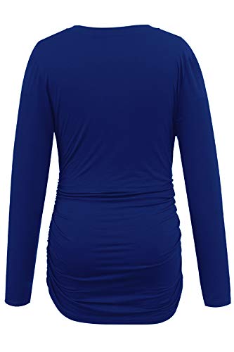 Smallshow Women's V-Neck Maternity Shirt Clothes Long Sleeve Ruched Pregnancy Top - color: Black-light Grey-navy(3 Pack), size: X-Large
