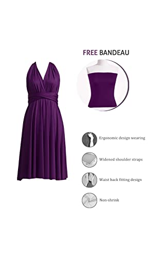 72styles Multi-Way Wrap Short Infinity Dress for Bridesmaids - color: Dark Purple