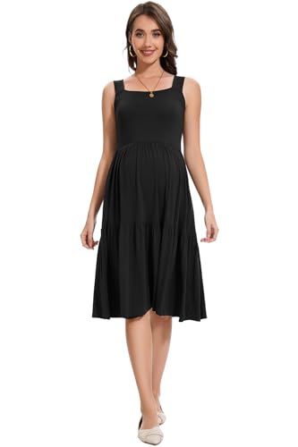 Smallshow Women's Sleeveless Ruffle Maternity Tank Dress - color: Black, size: Small