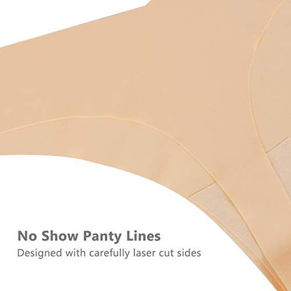 SHARICCA Women No Show Seamless Underwear Thong Invisible Soft Panties Multi Pack - color: (6 Pack) 3 Black 3 Beige, size: X-Small
