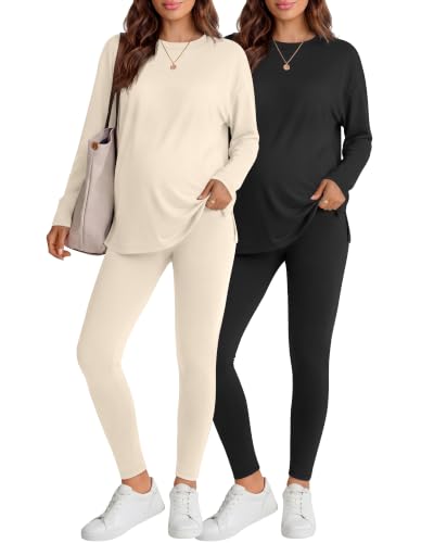 Neer 2 Pack Maternity Pajama Sets 2 Piece Outfits - color: Apricot, Black, size: Small