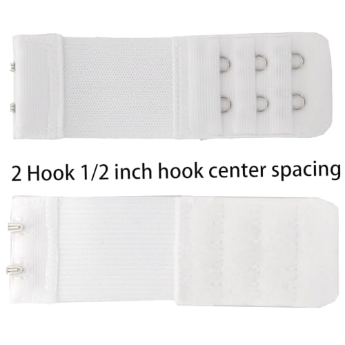SAMGU Women's Bra Extenders 2 Hook / 3 Hook Comfortable Stretchy Bra Extension Strap - color: White, 2 Hook Bra Extenders 1/2 Inch Spacing