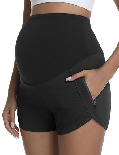 Women's Maternity Running Athletic Shorts - color: Black, size: Medium