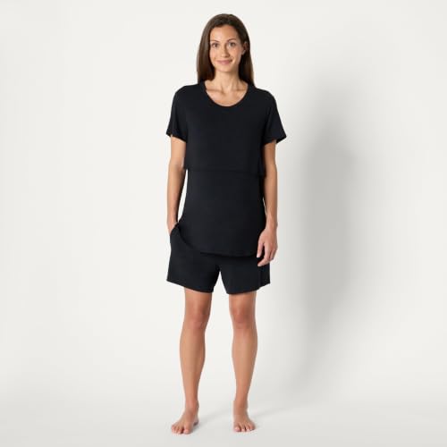 Amazon Essentials Women's Soft Modal Nursing Maternity Sleepwear Pajama Set with Shorts - color: Black, size: Small