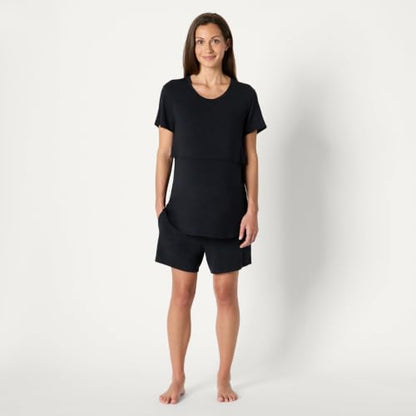 Amazon Essentials Women's Soft Modal Nursing Maternity Sleepwear Pajama Set with Shorts - color: Black, size: Small