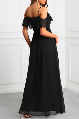 Formal Dresses Off the Shoulder Chiffon A-Line Long Dress Split Women - color: Black, size: Small