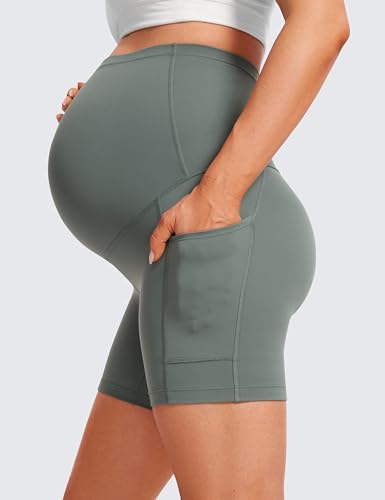 CRZ YOGA Maternity Biker Shorts Pockets 5" - color: Grey Sage, size: X-Small