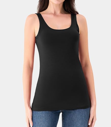 DAVID ARCHY Women's Bamboo Rayon Long Tank Tops, Layering Camisoles 3 Pack - color: Black, size: Large