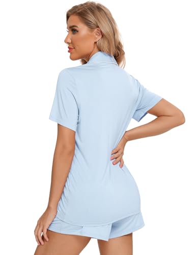 Leikar 2 Pack Button Up Pajama Set For Women Sleepwear Soft Pjs Bride Pajamas - color: Light Blue/Pink, size: Medium