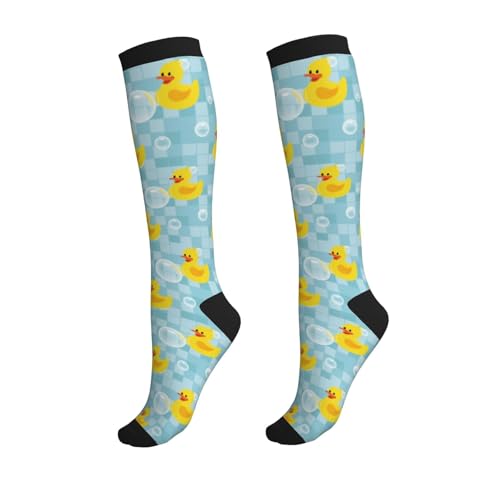 Crazy Fun Compression Socks, Unisex Knee High Support Socks - color: Yellow Duck