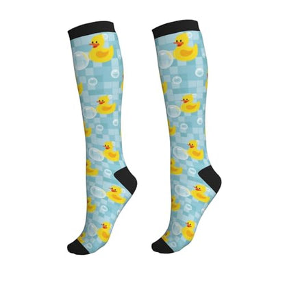 Crazy Fun Compression Socks, Unisex Knee High Support Socks - color: Yellow Duck