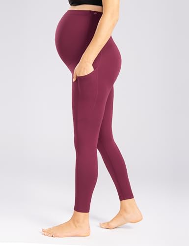 Enerful Maternity Leggings for Women - color: 2pack Black/Wine Red, size: Small