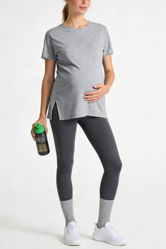 Women's Maternity Shirts Short Sleeve Split Hem Pregnancy Tops Clothes - color: Light Grey, size: Large