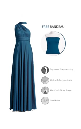 72styles Maxi Infinity Dress for Bridesmaids, Convertible Multi-Way Wrap - color: Teal Blue, size: One Size Plus