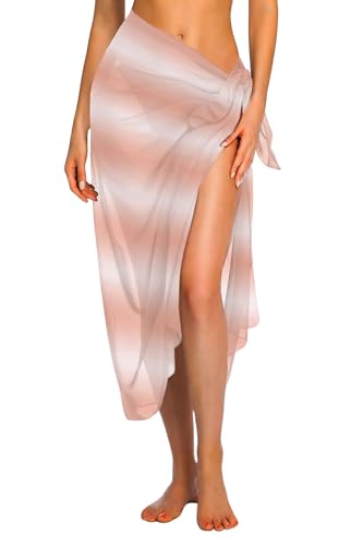 Ekouaer Women Sarong Swimsuit Beach Chiffon Bikini Wraps Sheer Coverups - color: Brown Gradient