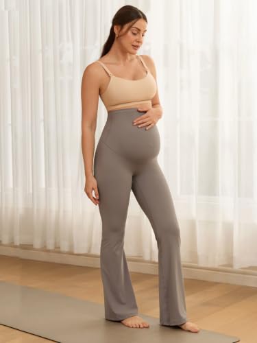 MOMANDA Flared Maternity Leggings 31.5" - color: Khaki Taupe, size: Medium