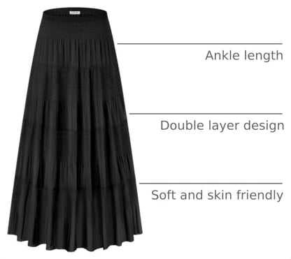 Women's Maxi Skirt with Pockets Casual A Line Pleated Skirt - color: Black, size: X-Large
