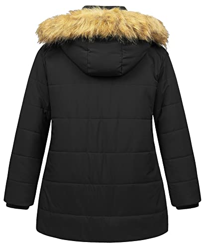 Chrisuno Women's Plus Size Winter Coat Waterproof Long Puffer Jacket Warm Thicken Parka with Removable Fur Hood - color: Black, size: 3X