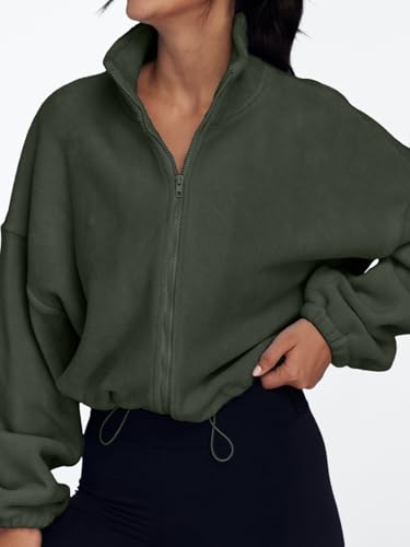 AUTOMET Womens Fleece Jackets Zip Up Oversized Cropped Sweatshirts - color: Armygreen, size: Small