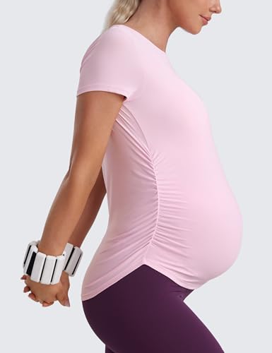 CRZ YOGA Maternity Side Ruched T-Shirt - color: Pink Peony, size: Small